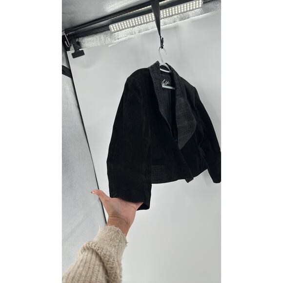 Vintage WINLIT Suede buckle waist Coat hour glass silhouette 80s western size L - Picture 5 of 8